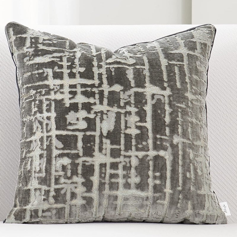 Alerfa Square Geometrical Plaid Striped Cut Velvet Throw Pillow Cover 18x18 Inch Luxury Modern Decorative Accent Pillow Cover for Couch Living Room Bedroom, Gray - Image 1